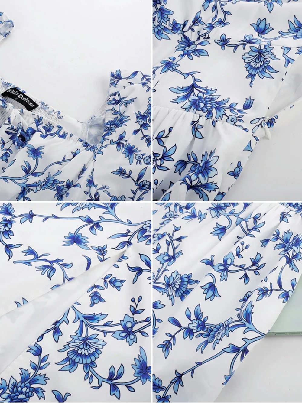 Blue Floral Print White Sundress
